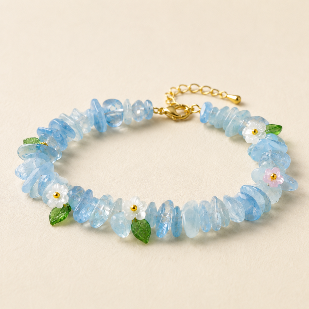 Aquamarine Floral Chip Bracelet